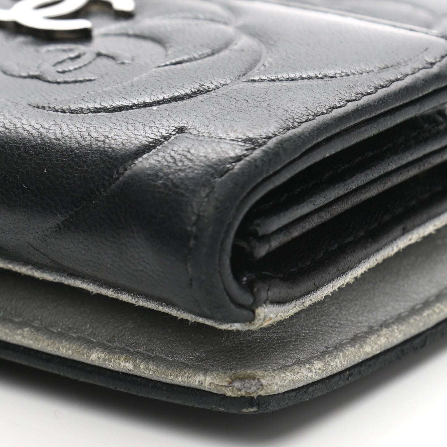 Lambskin Embossed Camellia French Wallet Black