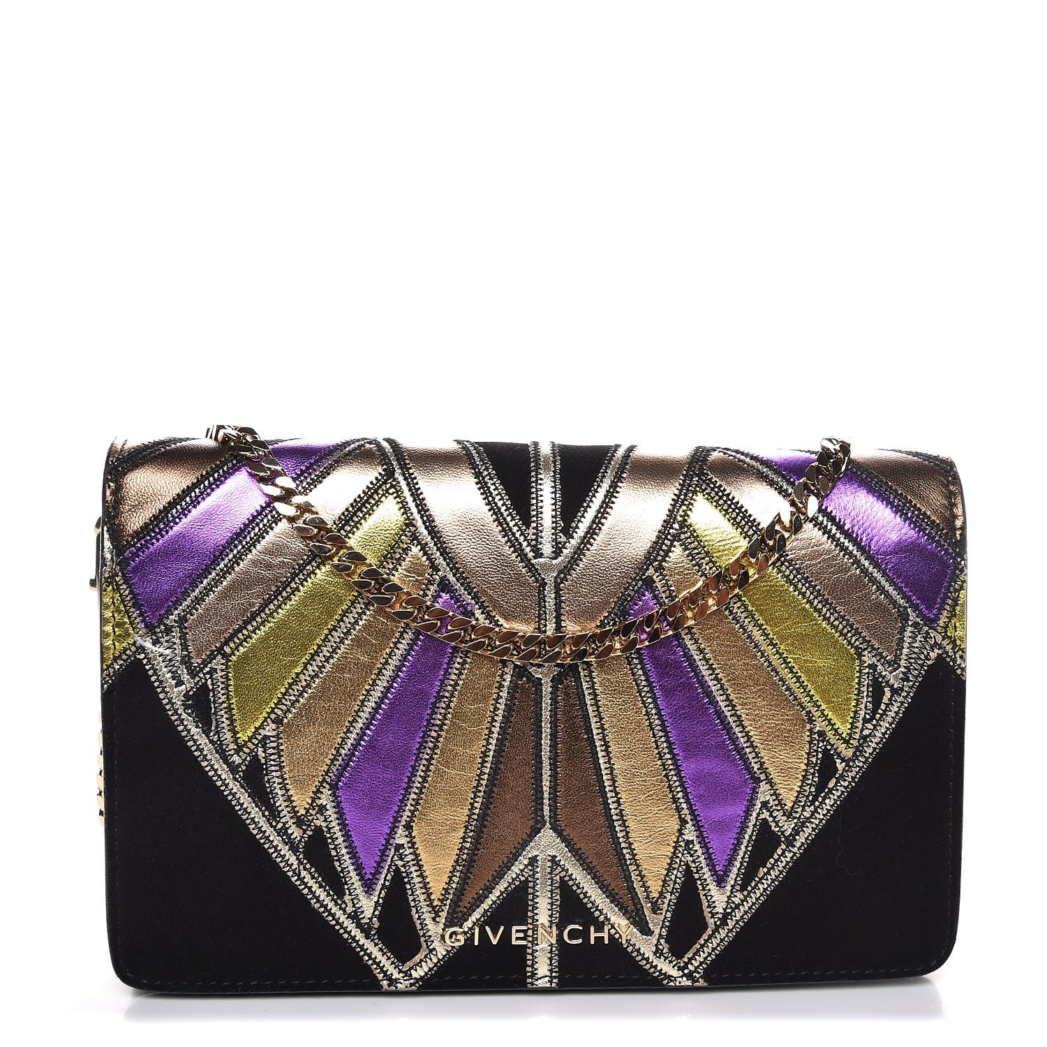 Givenchy Suede Calfskin Egyptian Print Mini Pandora Chain Wallet Multicolor 1 of 6