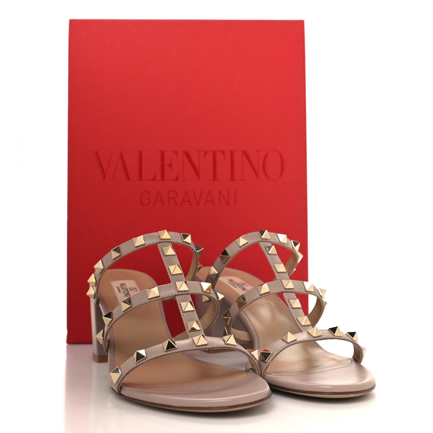 Calfskin Rockstud 60mm Caged Slide Sandals 39.5 Poudre