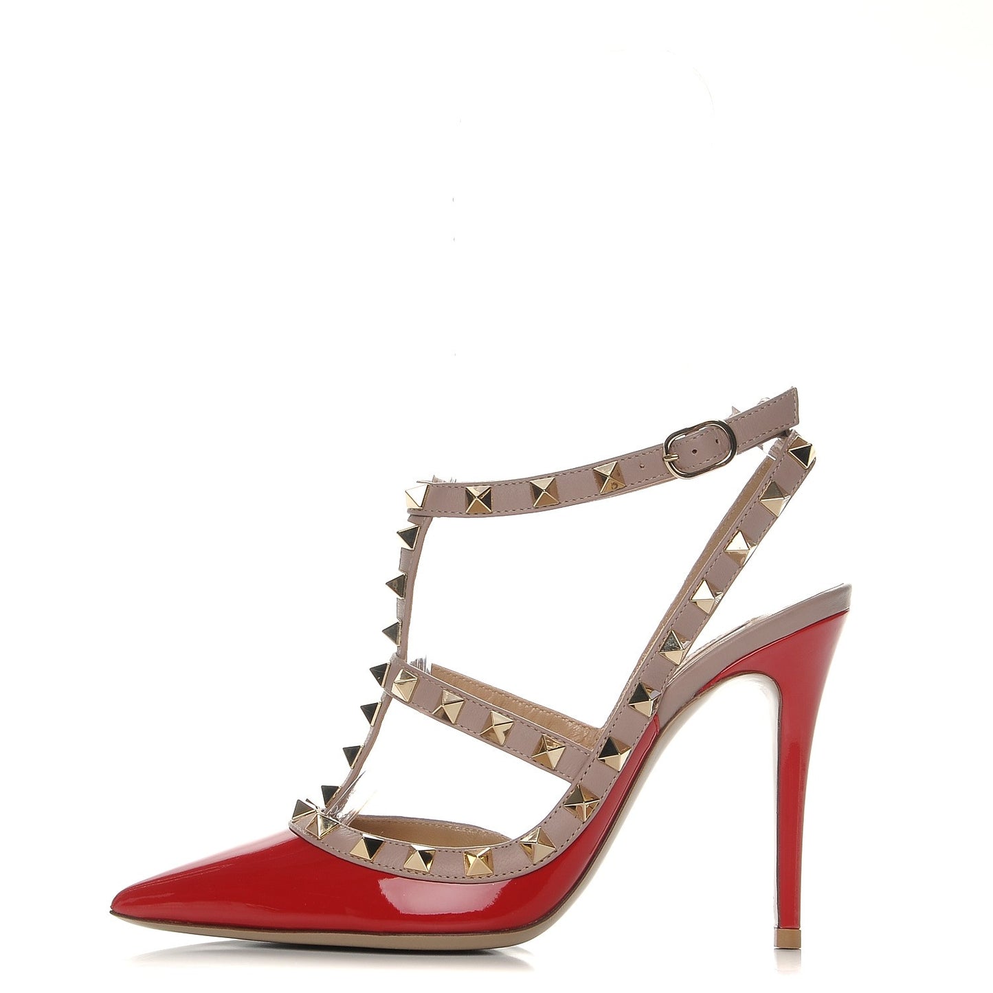 Patent Nappa Rockstud Ankle Strap 100mm Pumps 36 Rosso Valentino Poudre