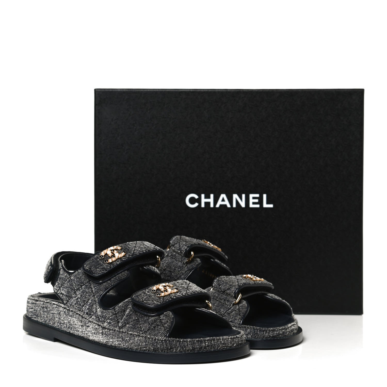 Chanel Velvet Velcro Dad Sandals 36 Grey 12 of 12