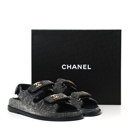 Chanel Velvet Velcro Dad Sandals 36 Grey 12 of 12