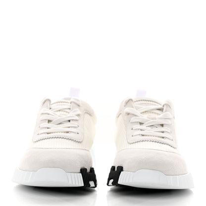 Hermes Technical Canvas Suede Goatskin Bouncing Sneakers 38 White 2 of 11