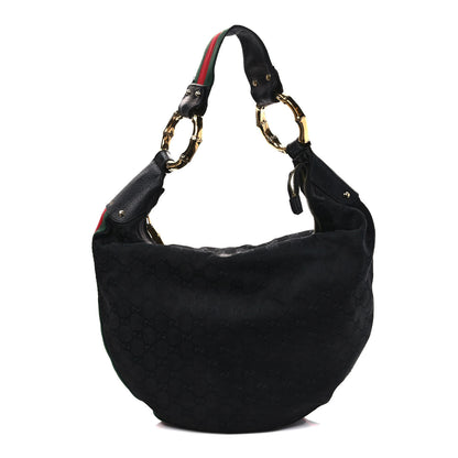 Gucci Monogram Web Bamboo Ring Hobo Black 1 of 11
