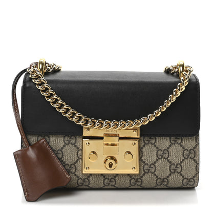 Gucci GG Supreme Monogram Calfskin Small Padlock Shoulder Bag Beige Black Cuir 1 of 10