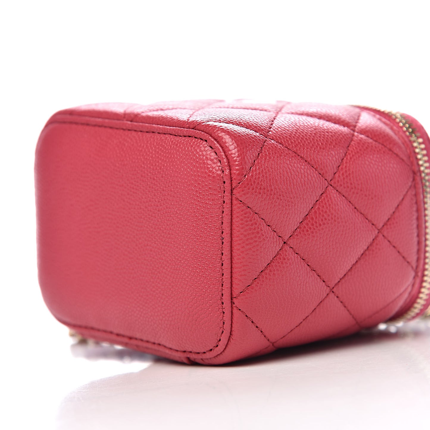 Caviar Quilted Mini Vanity Case With Chain Dark Pink