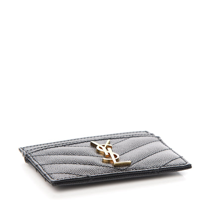 Saint Laurent Grain De Poudre Matelasse Chevron Monogram Credit Card Case Black 3 of 6