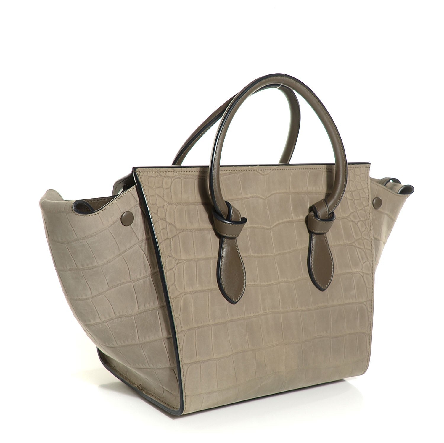 Celine Crocodile Embossed Nubuck Small Tie Knot Tote Dark Grey 6 of 14