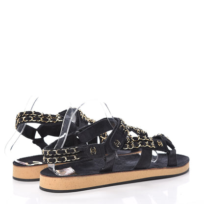 Chanel Suede Chain Flat Sandals 41 Black 4 of 11