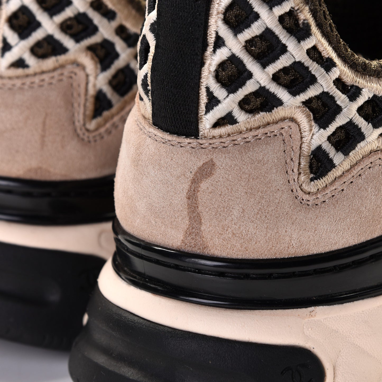 Suede Calfskin Embroidered CC Sneakers 36.5 Beige Black