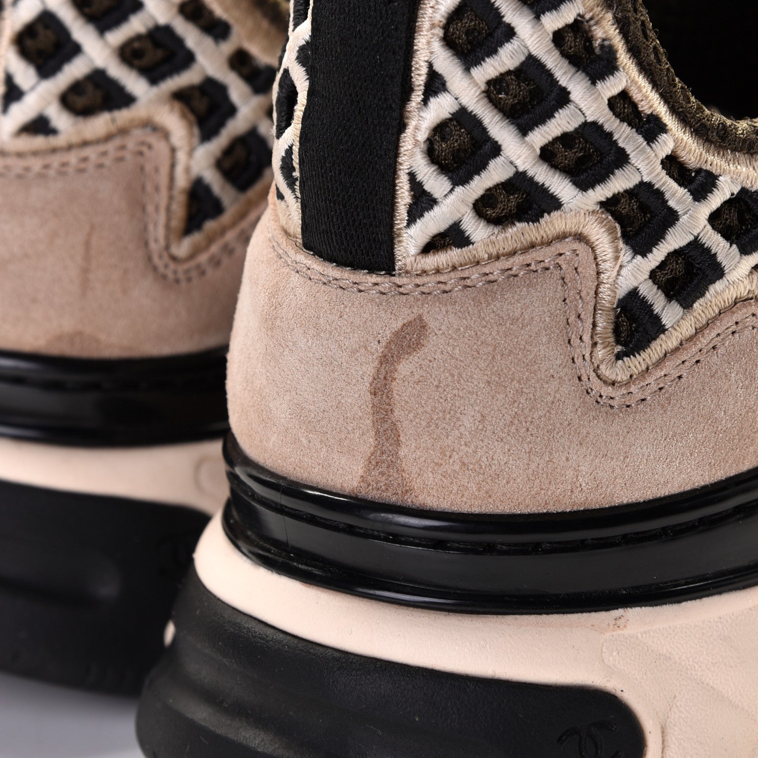 Chanel Suede Calfskin Embroidered CC Sneakers 36.5 Beige Black 7 of 13