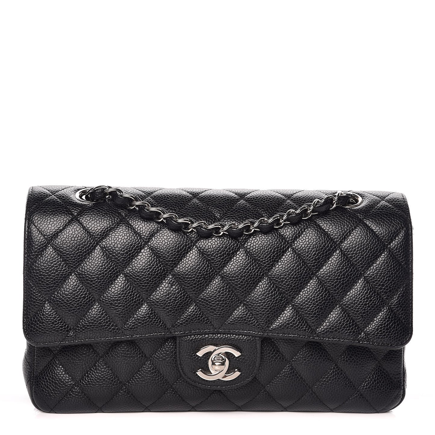 Caviar Quilted Medium Double Flap Black