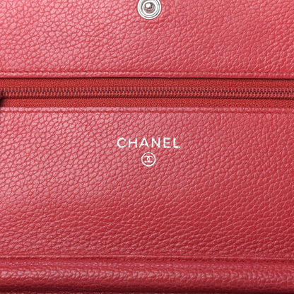 Chanel Calfskin Diamond Stitch Wallet On Chain WOC Red 8 of 10