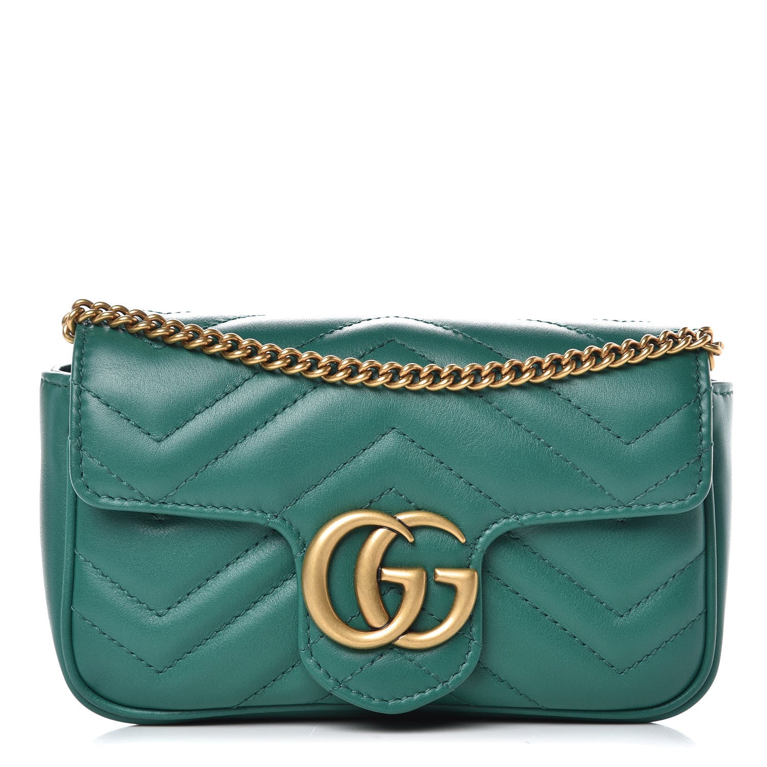 Gucci Calfskin Matelasse Super Mini GG Marmont Shoulder Bag Emerald Green 1 of 10