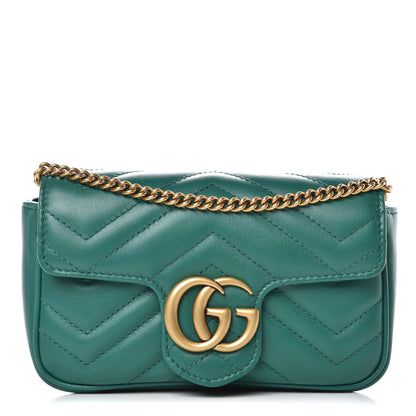 Gucci Calfskin Matelasse Super Mini GG Marmont Shoulder Bag Emerald Green 1 of 10