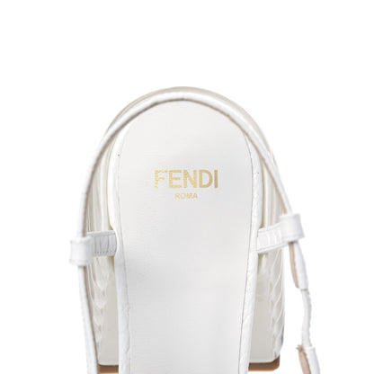 Fendi Calfskin Crocodile Embossed Promenade Slingback Loafer Pumps 37 White 6 of 8