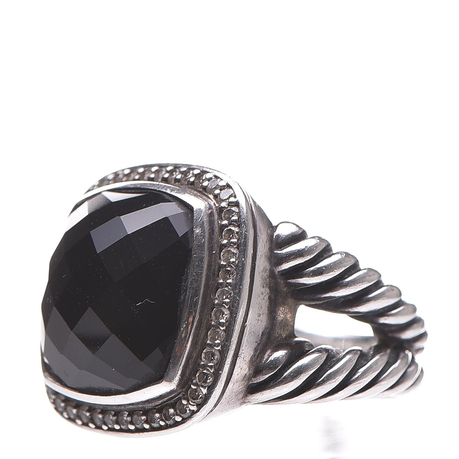 David Yurman Sterling Silver Diamond Black Onyx 14mm Albion Ring 55 7.25 3 of 6