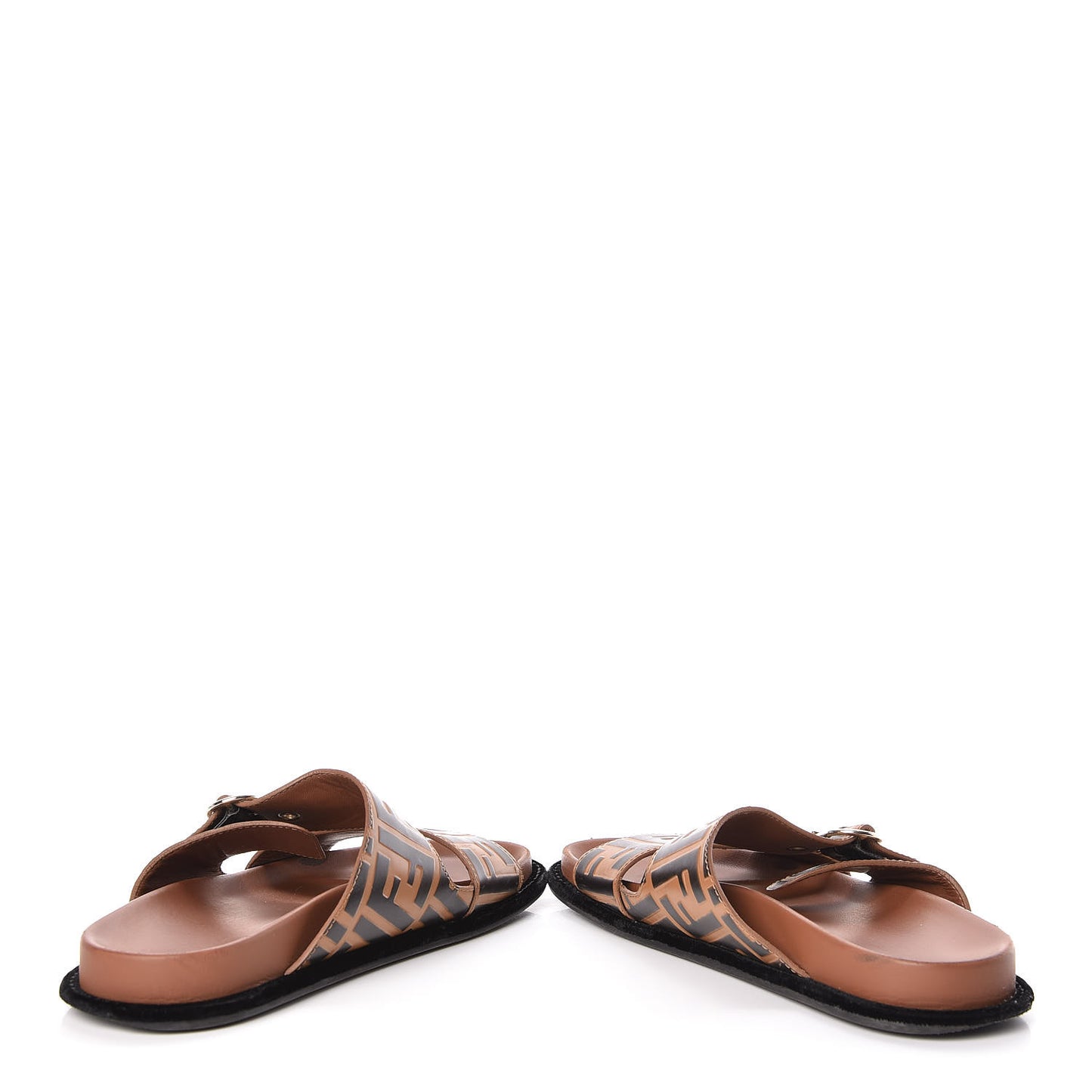 Calfskin FF Embossed Slide Sandals 39.5 Tobacco Moro