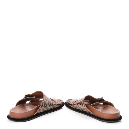 Fendi Calfskin FF Embossed Slide Sandals 39.5 Tobacco Moro 5 of 14