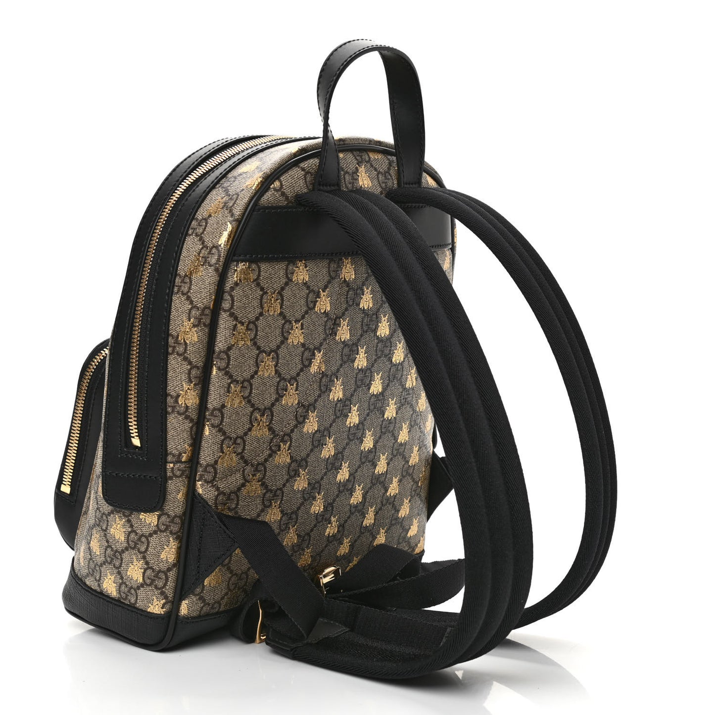 GG Supreme Monogram Bees Print Small Day Backpack Beige Oro Black