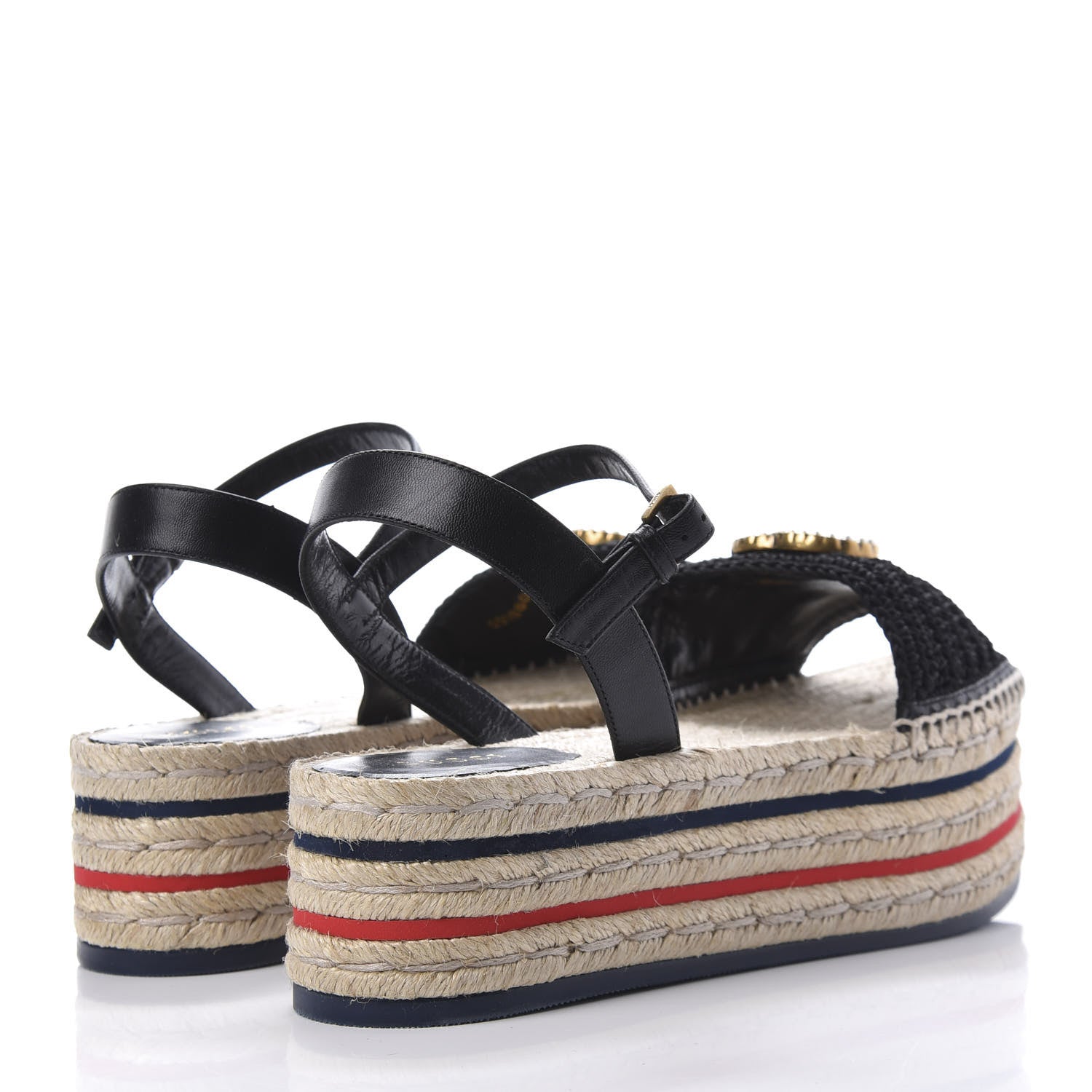 Gucci Cotton Malaga Kid Crochet Pearly GG Lilibeth Espadrille Platform Sandals 38.5 Black 4 of 12