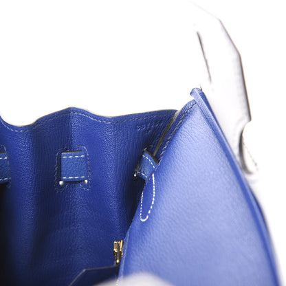 Hermes Chevre Mysore Bi-Color Horseshoe Birkin 30 Gris Perle Bleu Electrique 10 of 14