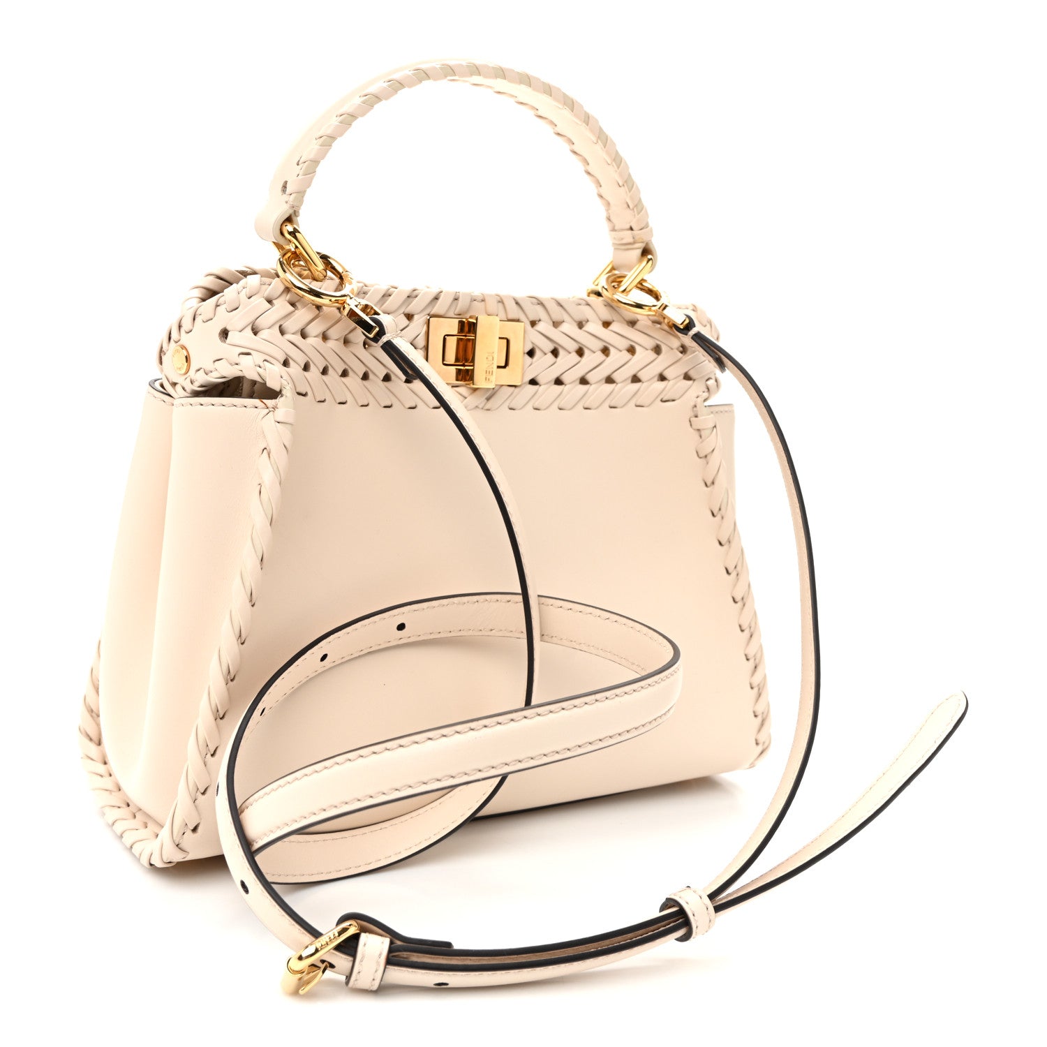 Fendi Nappa Interlace Mini Peekaboo Iconic Satchel Camelia 3 of 11