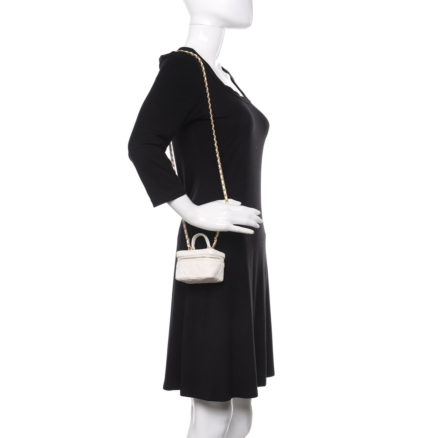 Caviar Quilted Mini Top Handle Vanity With Chain White