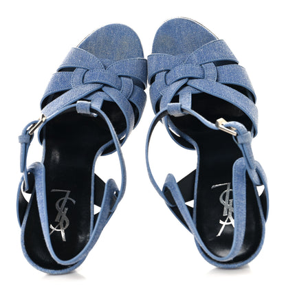 Saint Laurent Denim Tribute 105 Platform Sandals 39.5 Blue 2 of 10
