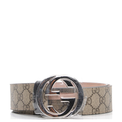 Gucci GG Supreme Monogram Selleria Calfskin Interlocking G 40mm Belt 90 36 Beige Ebony Cocoa 1 of 7