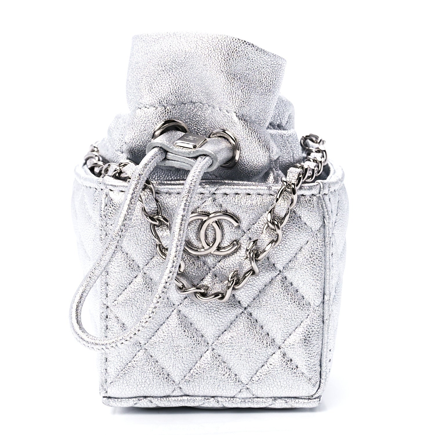 Chanel Metallic Caviar Quilted Mini Drawstring Bucket Bag Silver 1 of 12