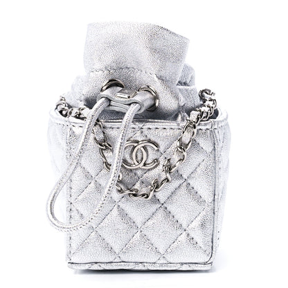 Chanel Metallic Caviar Quilted Mini Drawstring Bucket Bag Silver 1 of 12