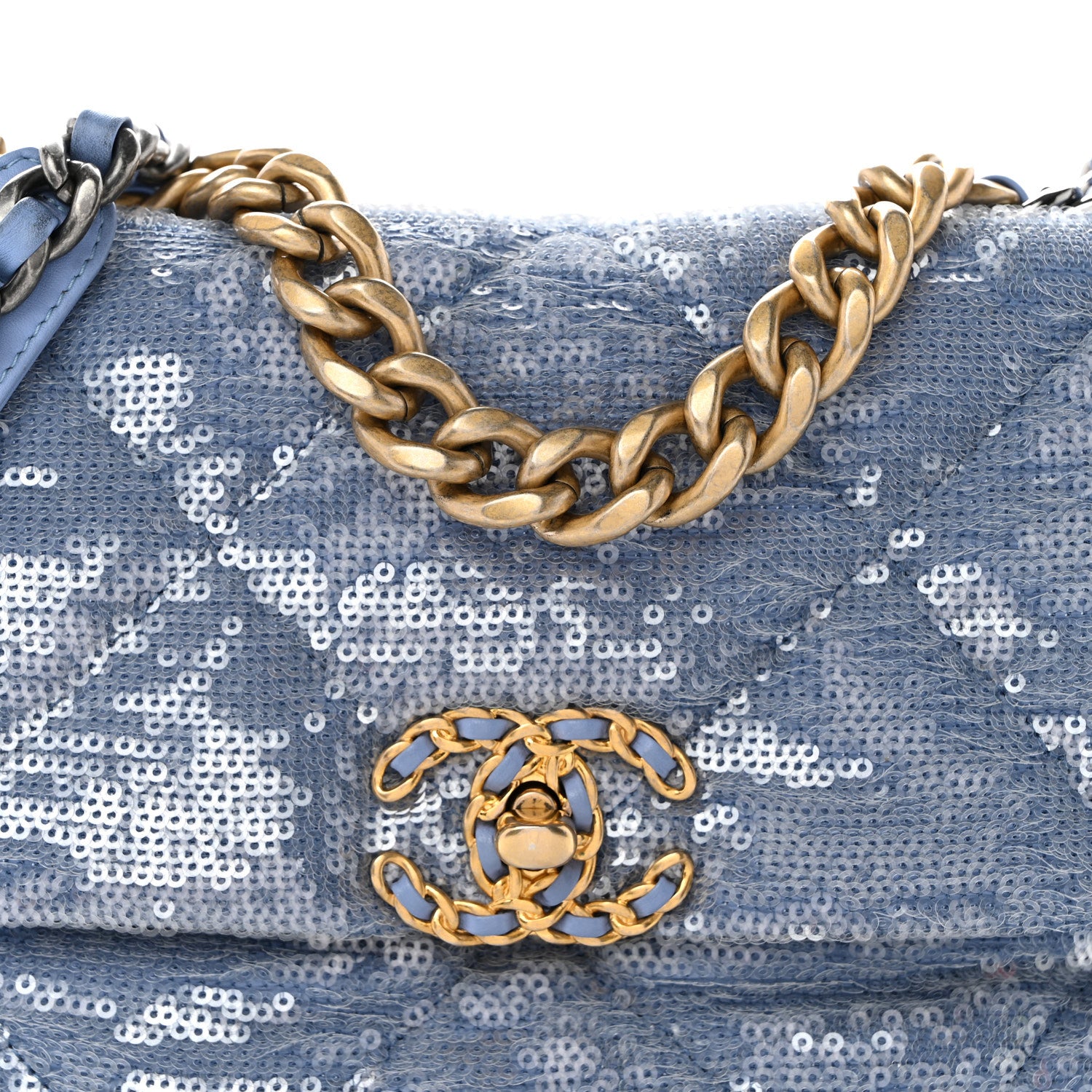 Chanel Sequin Quilted Medium Chanel 19 Flap Light Blue 1679576