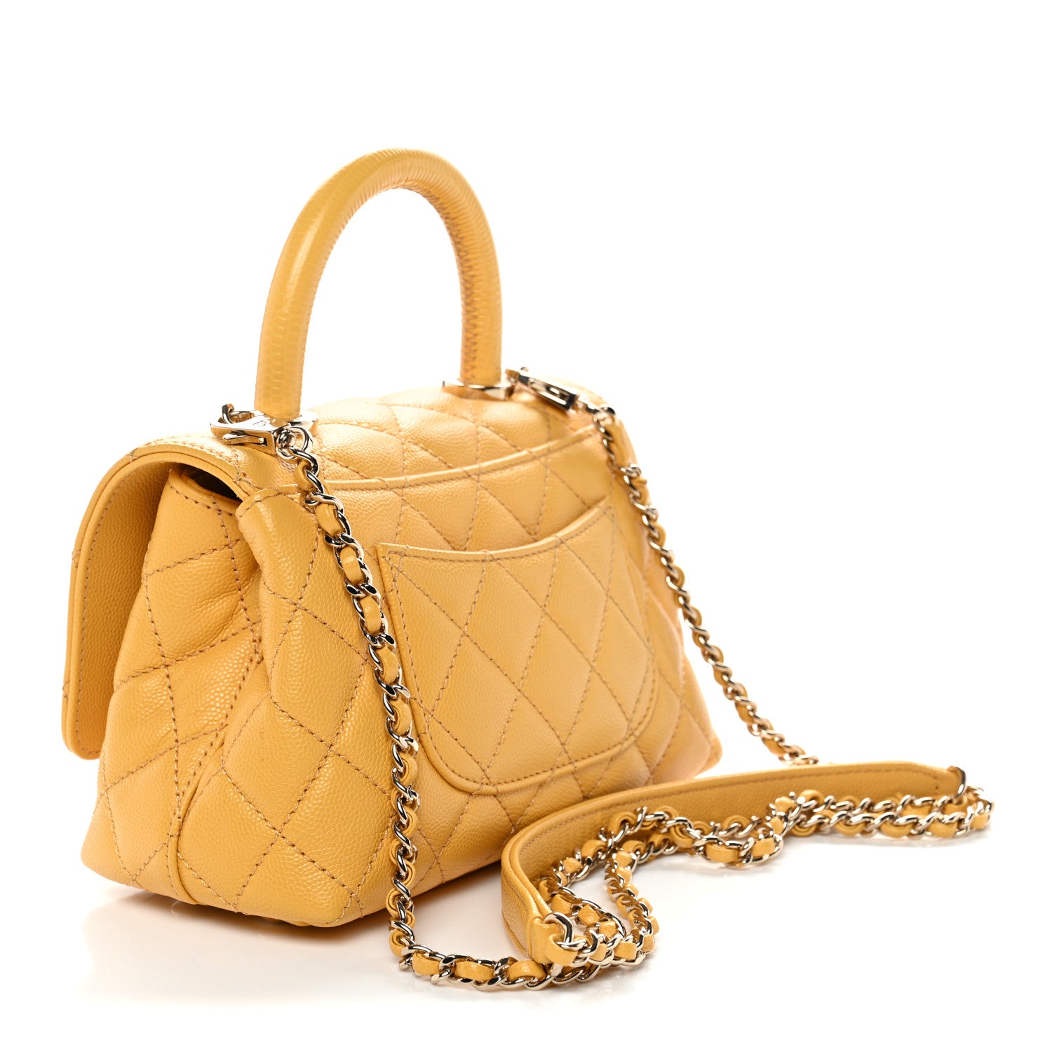 Chanel Caviar Lizard Embossed Quilted Extra Mini Coco Handle Flap Yellow 3 of 10