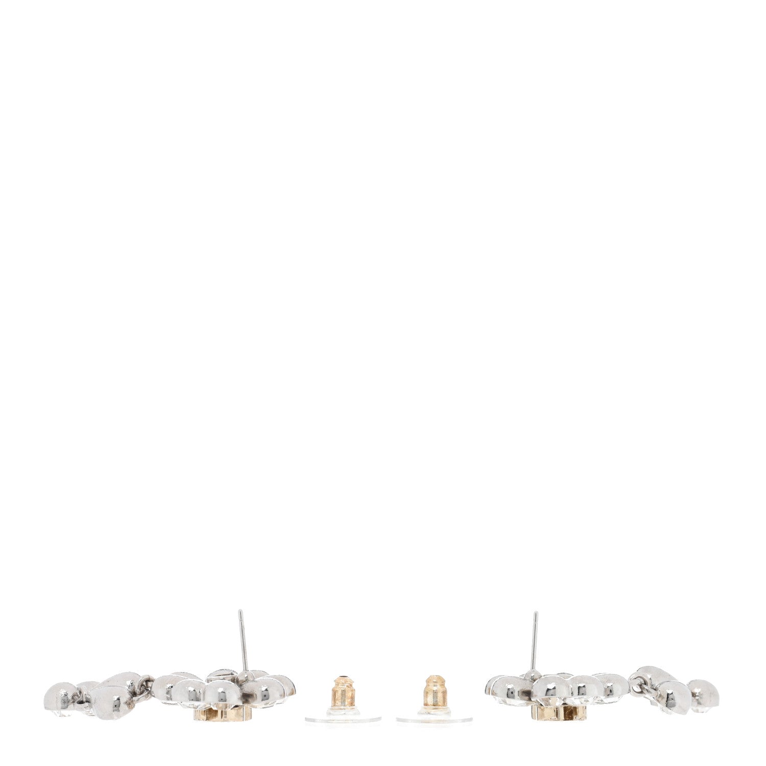 Chanel Crystal CC Clover Heart Drop Earrings Silver Gold 3 of 5