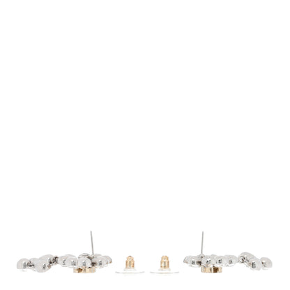 Chanel Crystal CC Clover Heart Drop Earrings Silver Gold 3 of 5