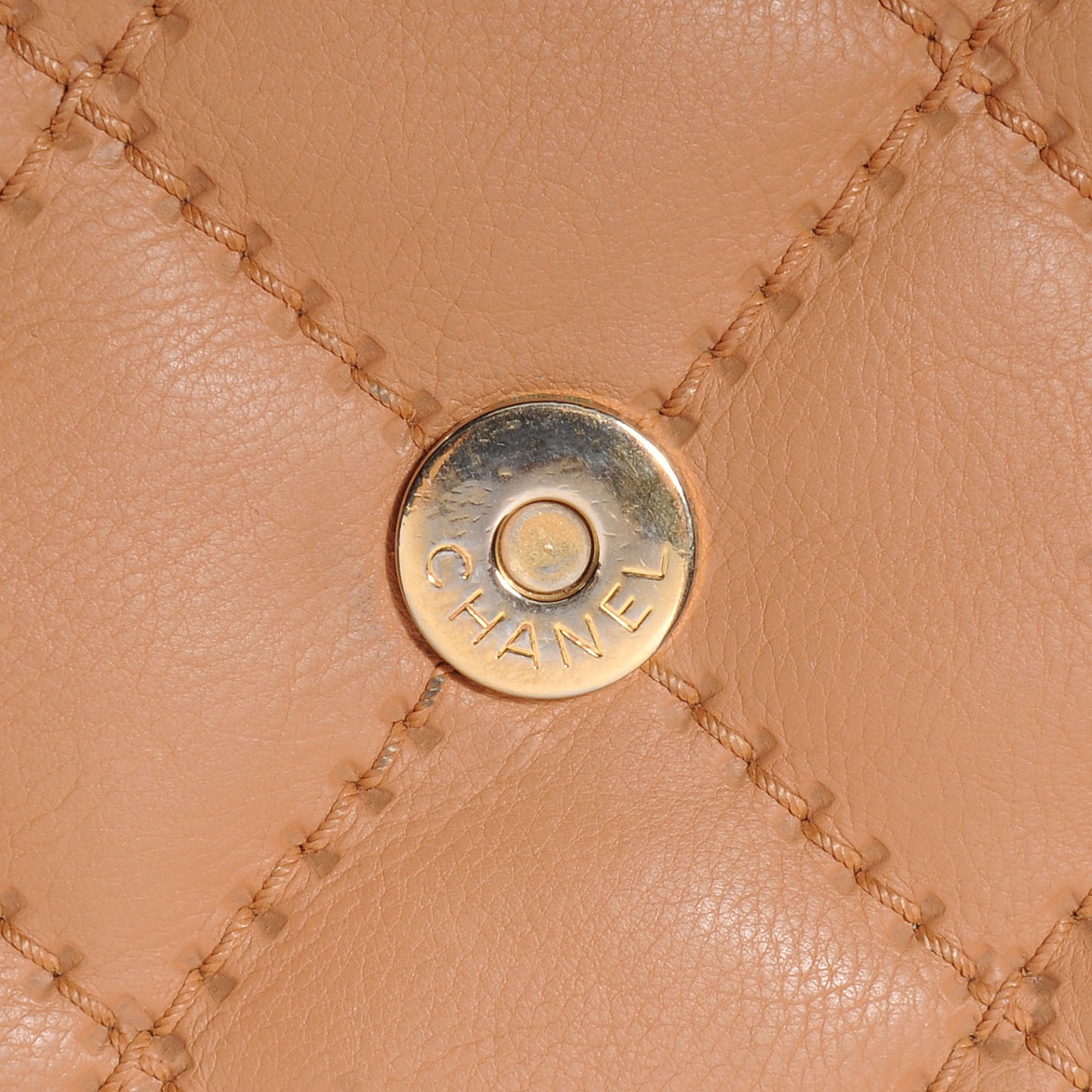 Calfskin Quilted Large Retro Chain Flap Beige