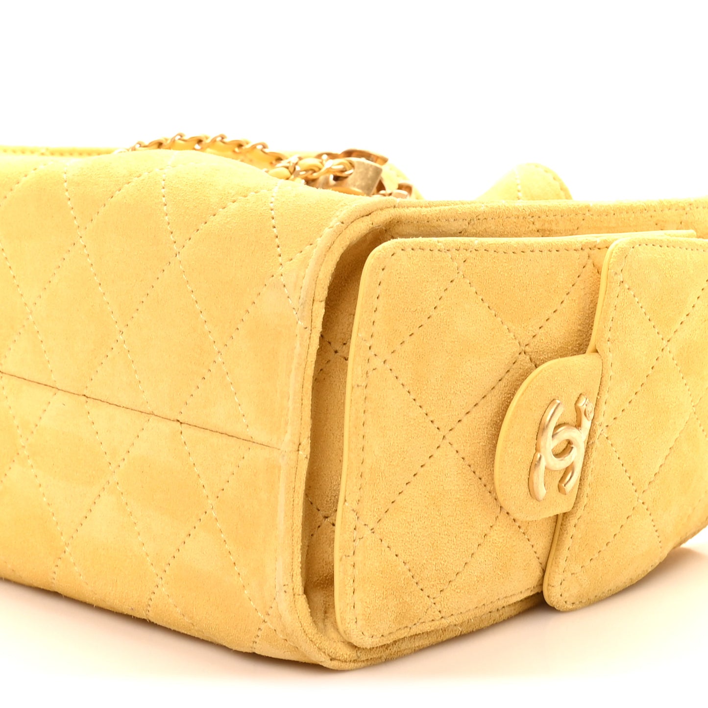 Suede Quilted Mini Chanel 25 Handbag Yellow