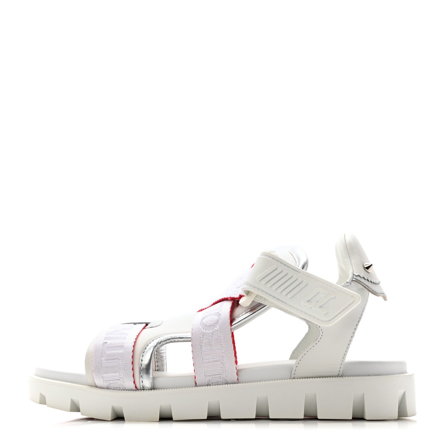 Christian Louboutin Calfskin Velcrissimo Flat Sandals 36.5 Blanco Silver 1 of 9
