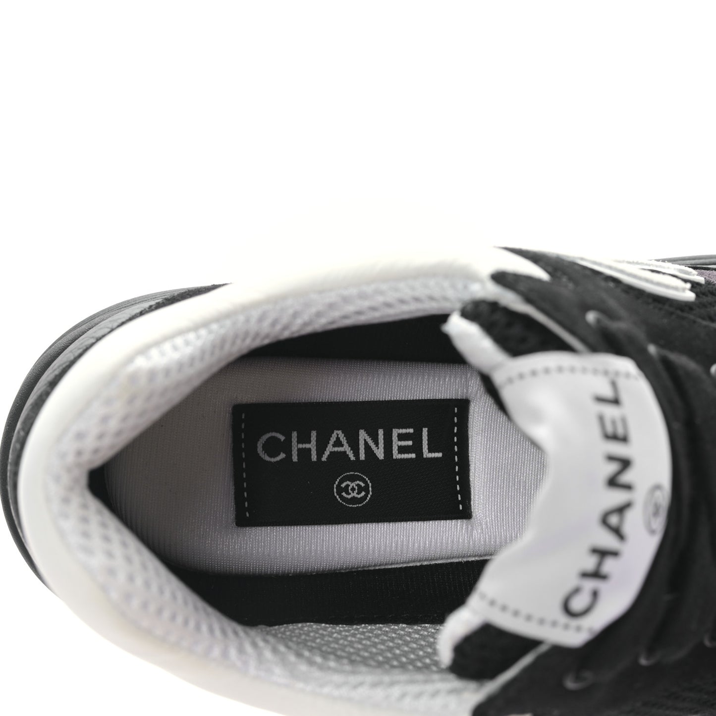 Mesh Suede Grained Calfskin Womens CC Sneakers 37 Black White