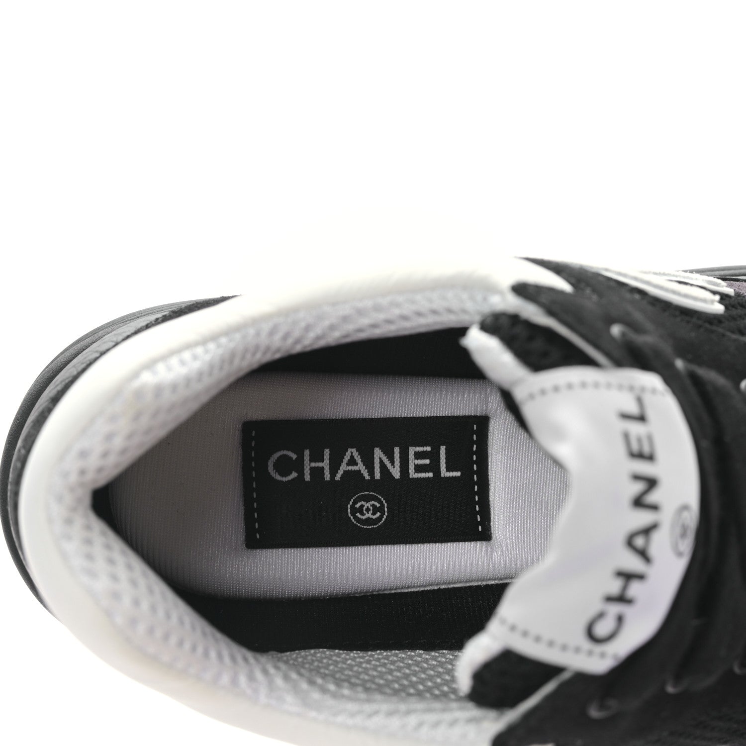 Chanel Mesh Suede Grained Calfskin Womens CC Sneakers 37 Black White 7 of 8