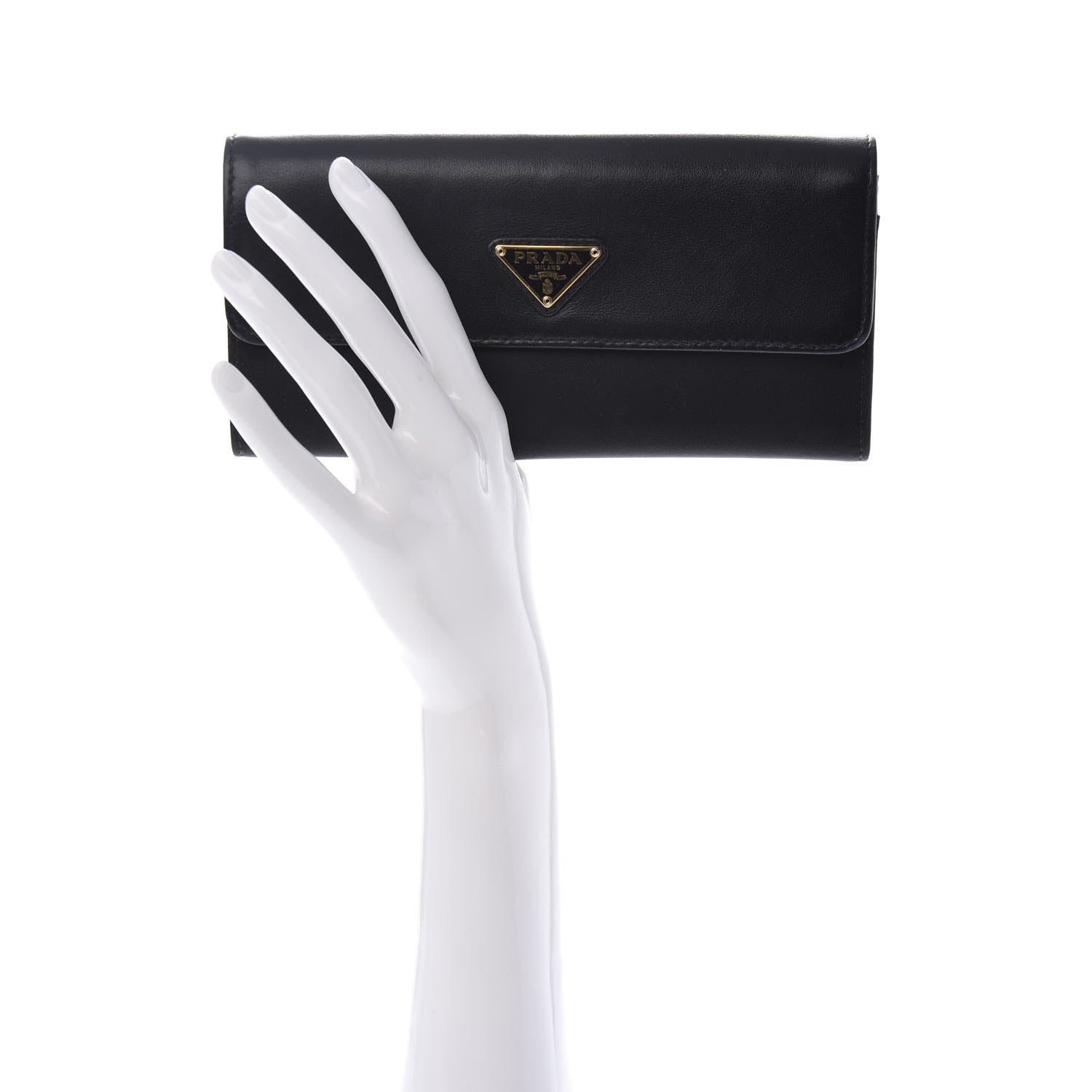 Prada Tessuto Nylon Soft Calf Continental Flap Wallet Black 2 of 8