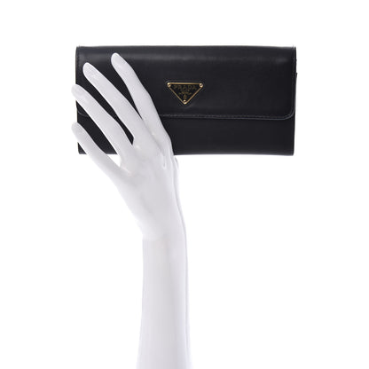 Prada Tessuto Nylon Soft Calf Continental Flap Wallet Black 2 of 8