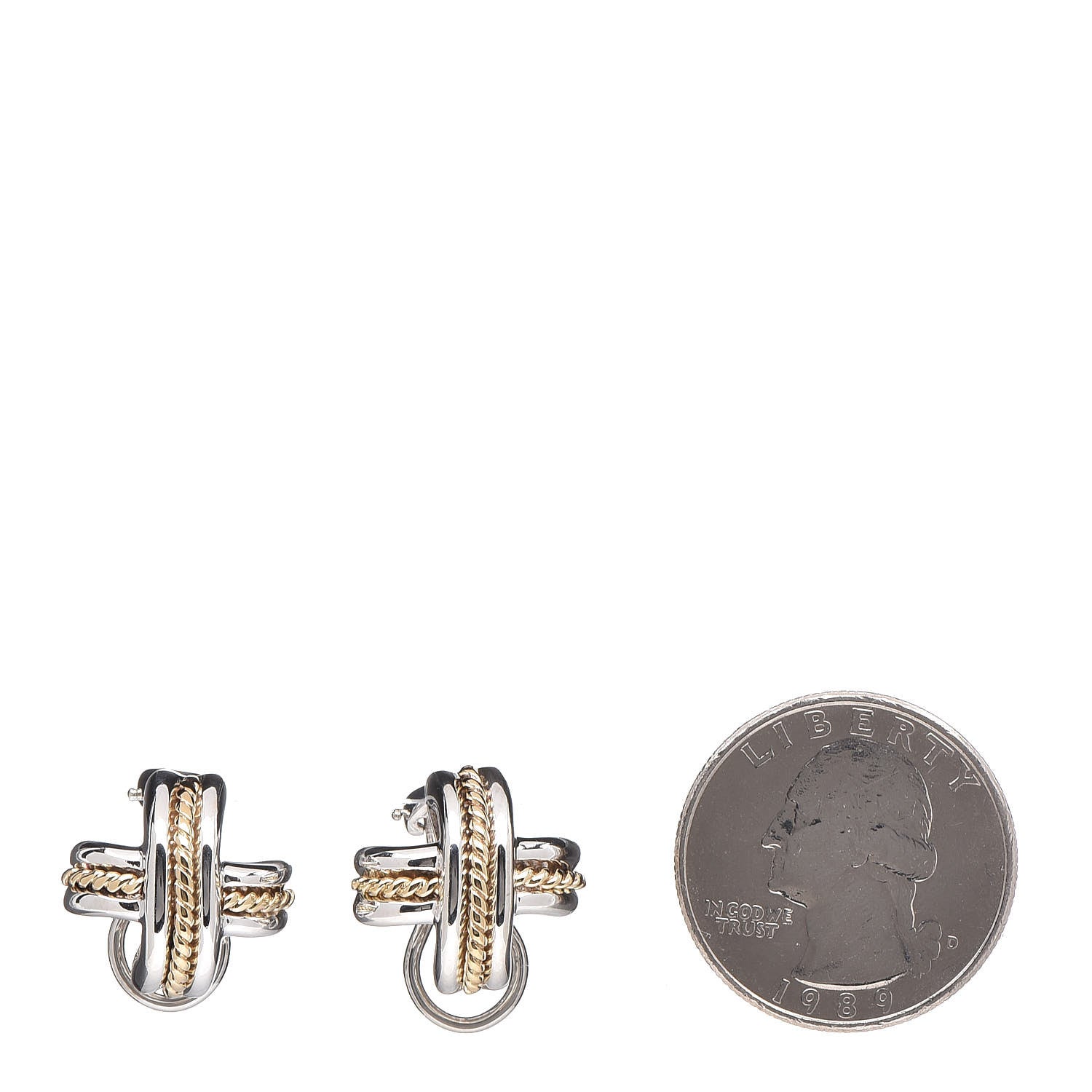 Tiffany Sterling Silver 18K Yellow Gold Signature X Clip On Earrings 2 of 4