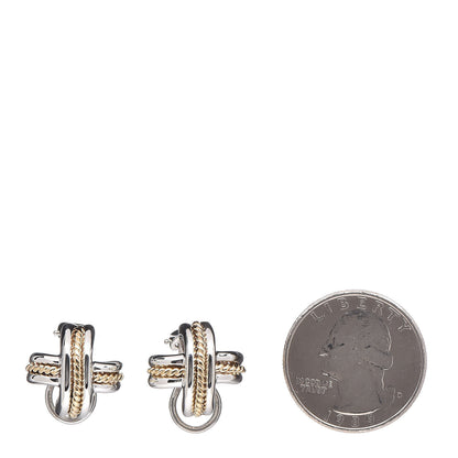 Tiffany Sterling Silver 18K Yellow Gold Signature X Clip On Earrings 2 of 4