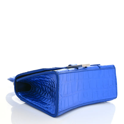 Balenciaga Metallic Shiny Calfskin Crocodile Embossed Hourglass Top Handle Bag XS Royal Blue 4 of 9