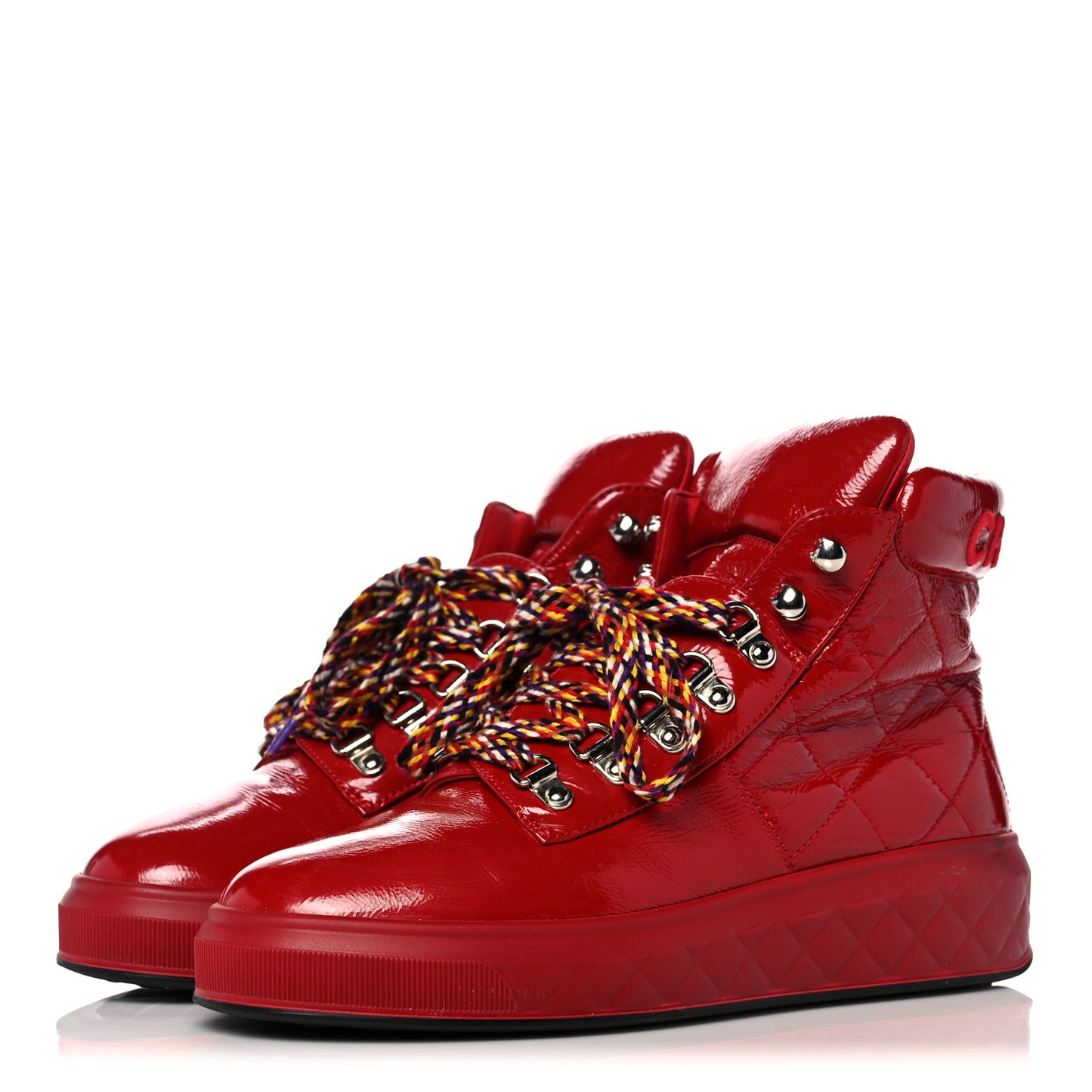 Patent Calfskin Quilted Womens High Top Sneakers 39 Red