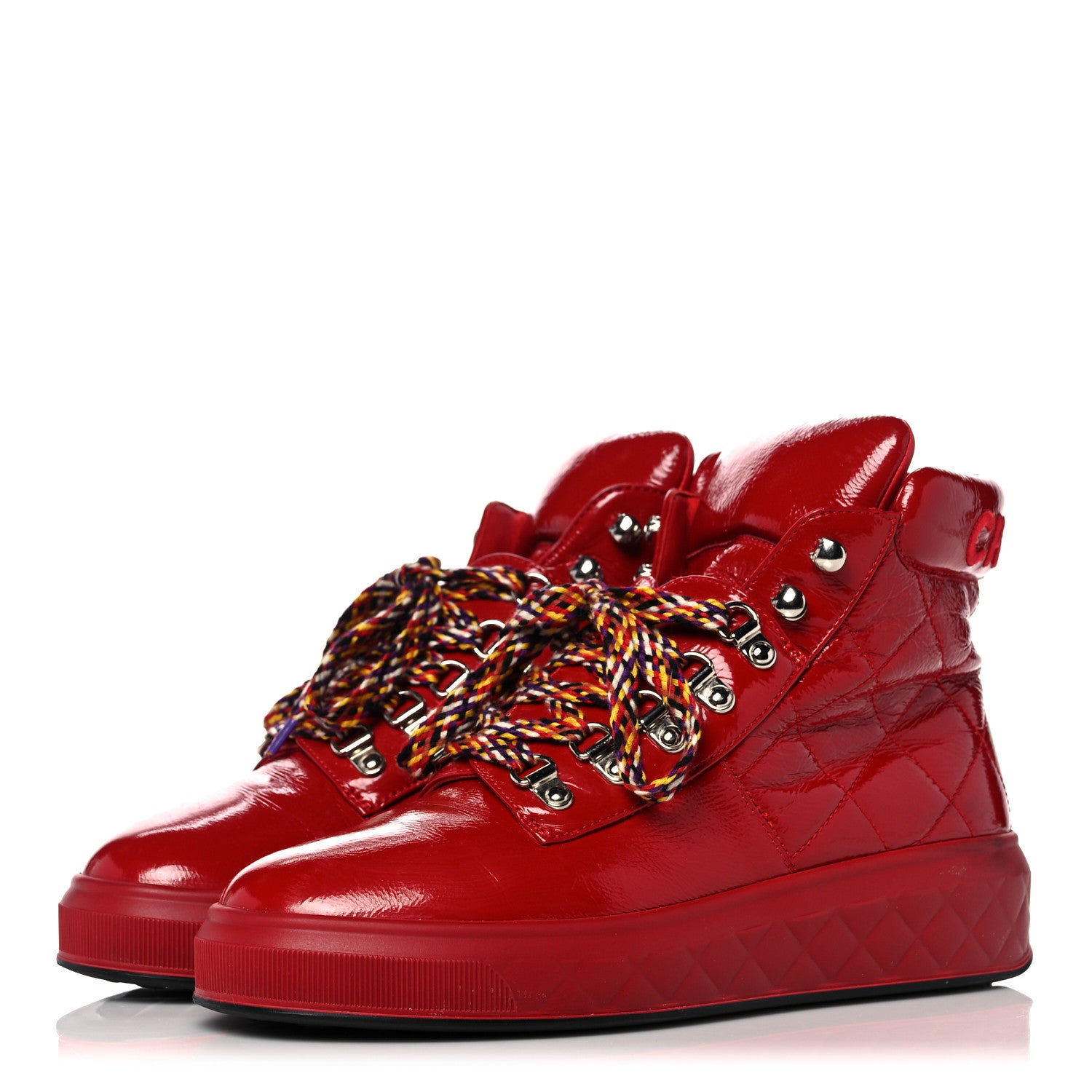 Chanel Patent Calfskin Quilted Womens High Top Sneakers 39 Red 3 of 11