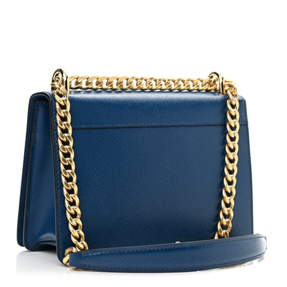 Prada Saffiano Chain Shoulder Bag Cobalto 3 of 11