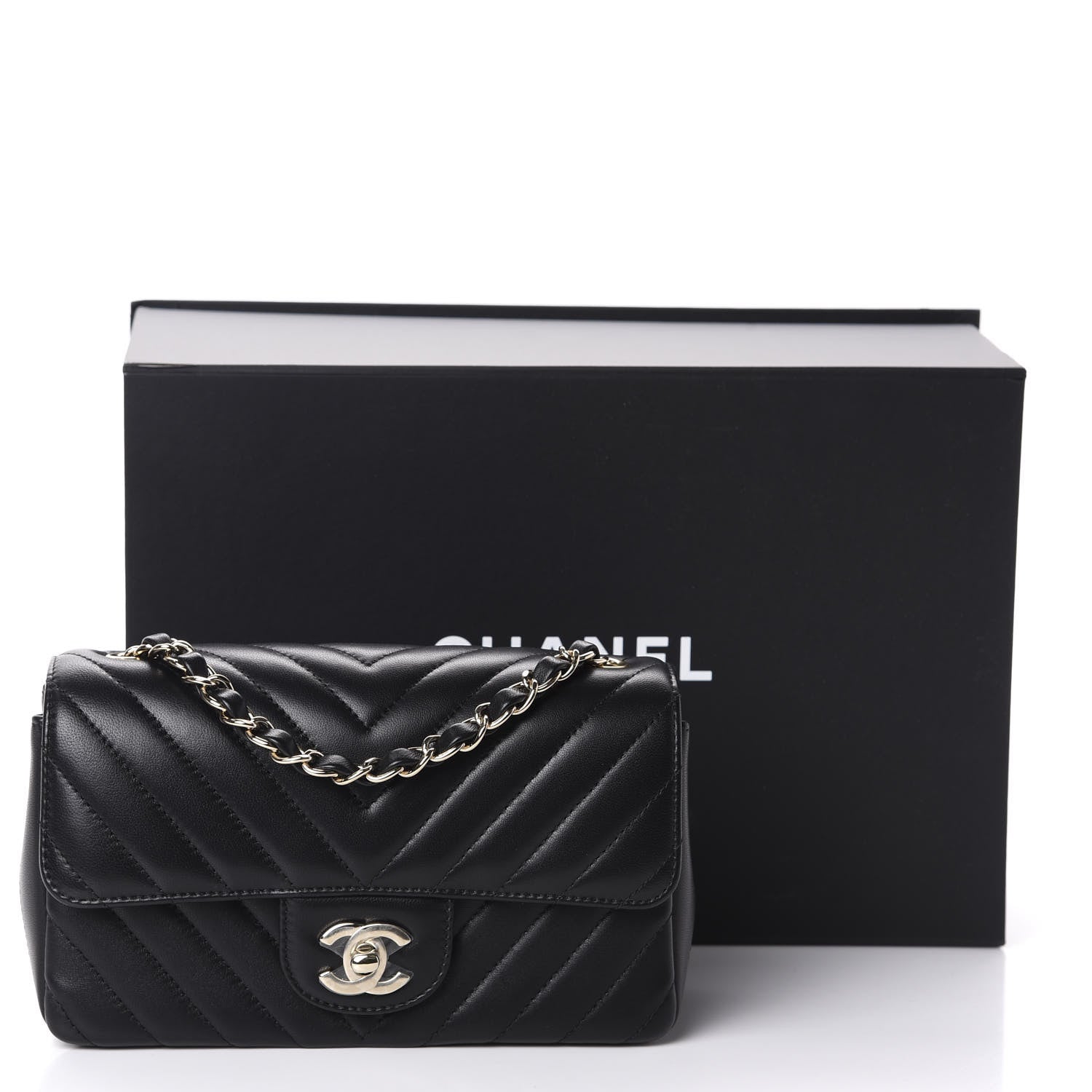 Chanel Lambskin Chevron Quilted Mini Rectangular Flap Black 11 of 11